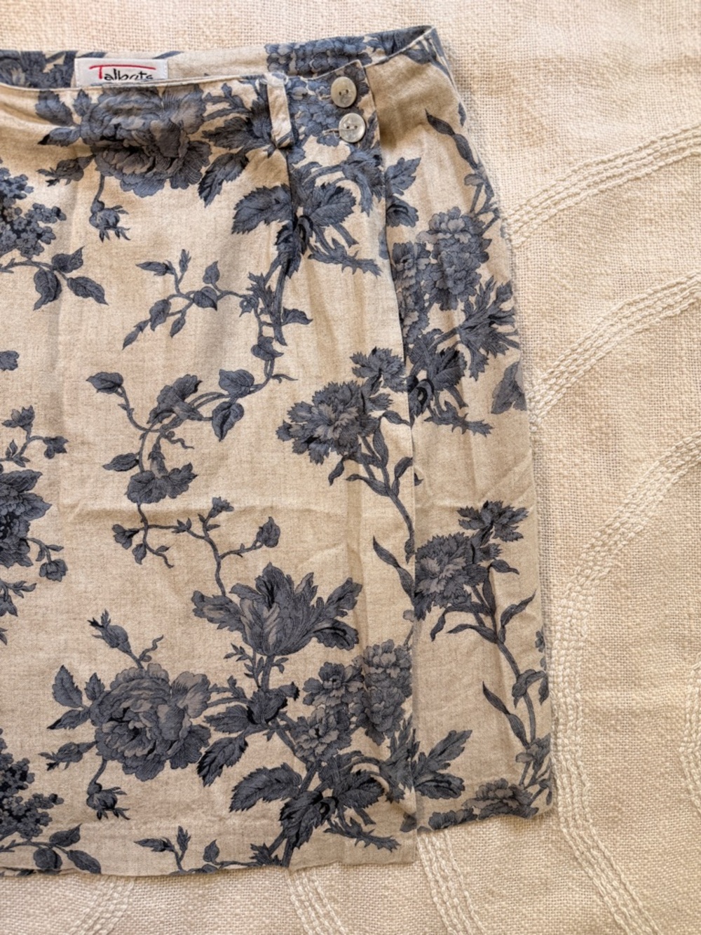 Talbots Petite Neutral Linen-Blend Wrap Skirt with Romantic Floral Print